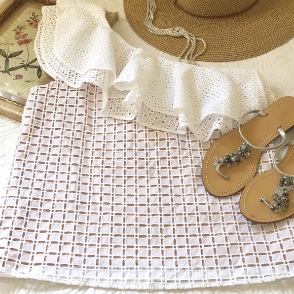 NWT J. Crew One Shoulder Eyelet Top - Picture 2 of 8